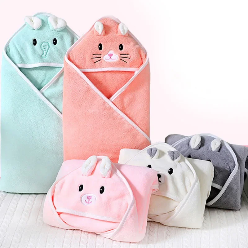 80*80CM Baby Bath Towel Girl Boy Newborn with Hood Cartoon Coral Fleece Infant Towels Blanket Newborn Baby Bathrobe Infant