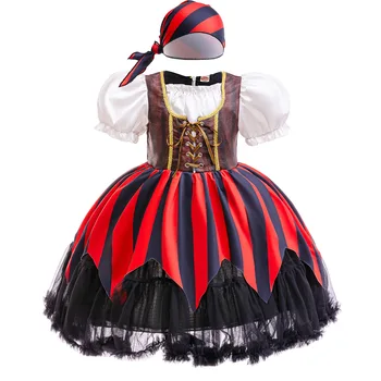 Costume da pirata cosplay per ragazza, vestito da principessa per bambina, costume da capitano pirata, costume da spettacolo, festa di carnevale di Halloween