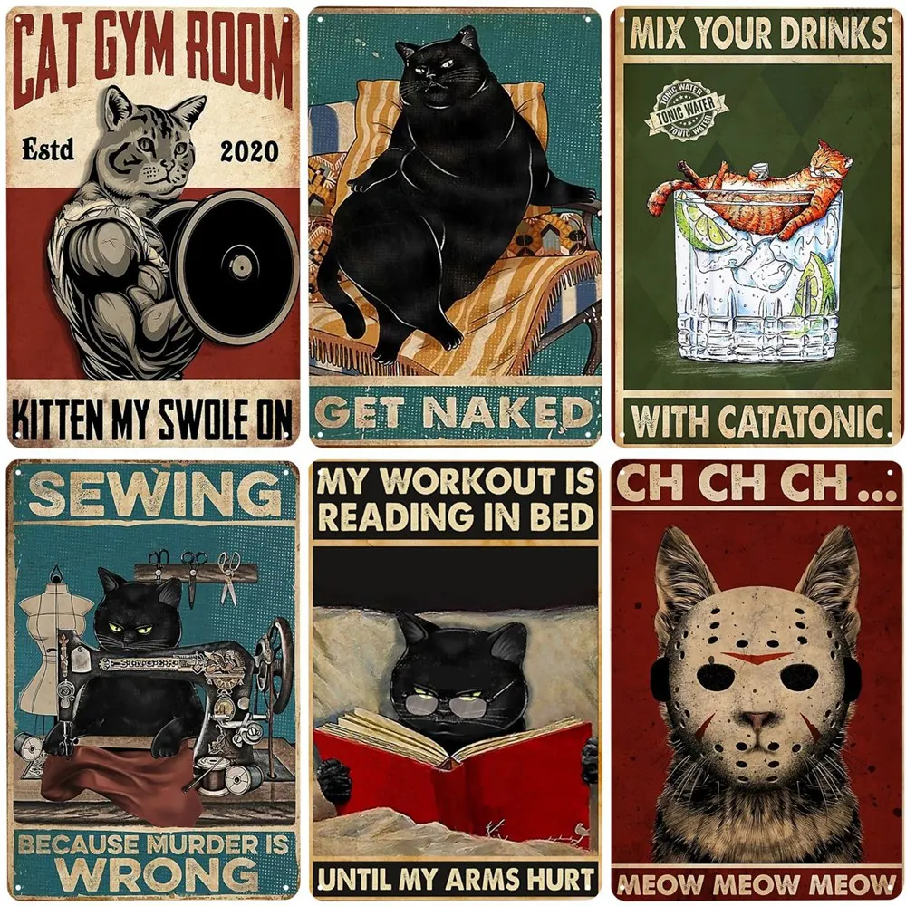 Home Bar Targa in latta con gatto che legge perché l'omicidio è sbagliato, poster vintage in metallo per camera da letto, soggiorno, cucina, scuola, uomo, grotta, bar, club, decorazione 30,5 x 40,6 cm