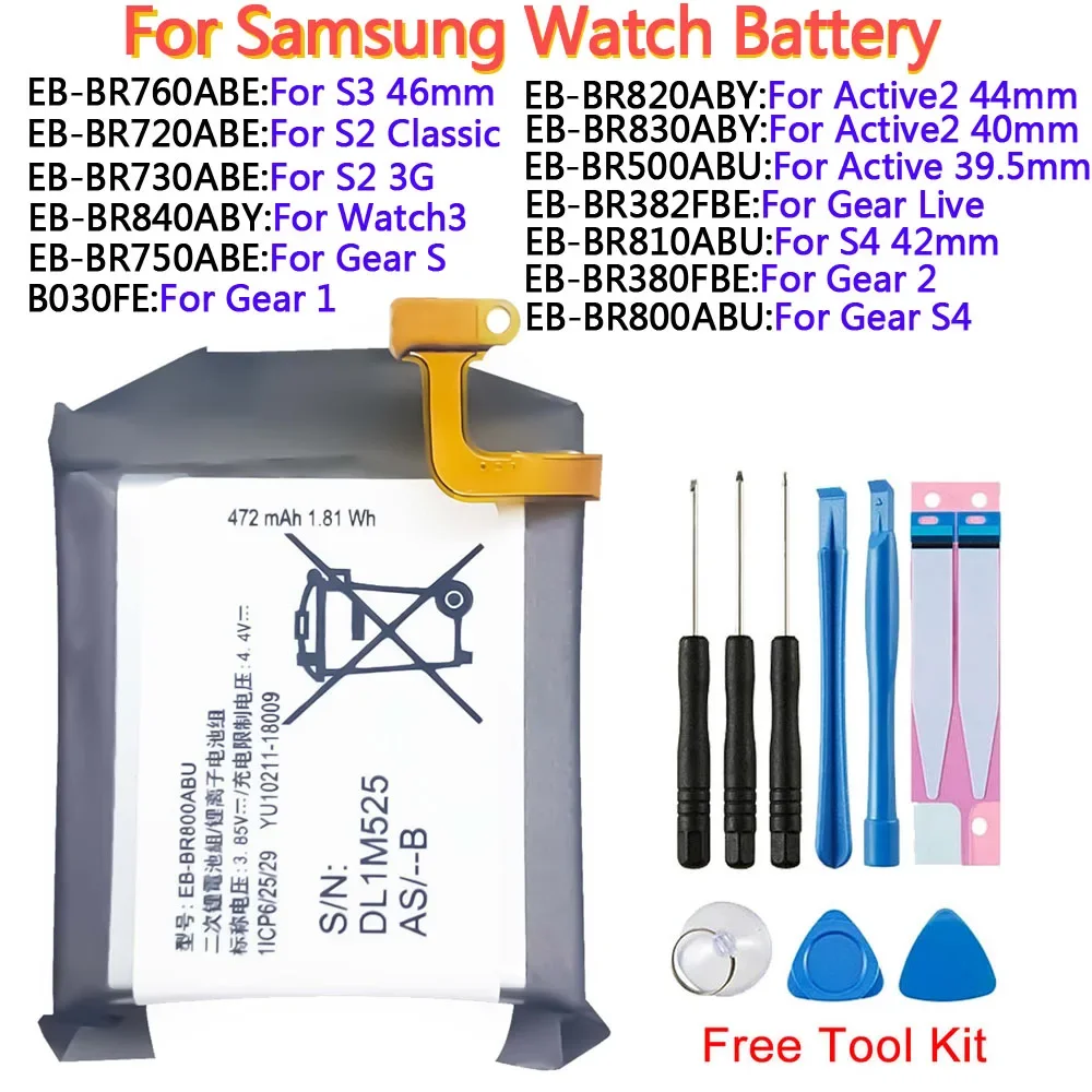 

Watch Battery For Samsung Gear S2 Classic S4 Gear Live 1 2 S Watch 3 Active 39.5mm 40mm 42mm 44mm 46mm Replacement