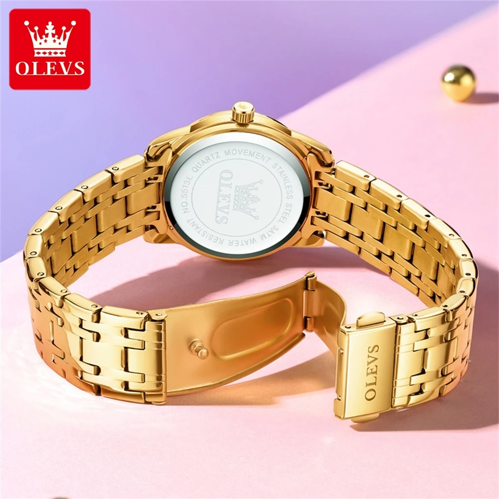 OLEVS Brand New Fashion Gold Quartz Watches Women Luxury Stainless Steel Waterproof Luminous Women Dress Watch Relogio Feminino