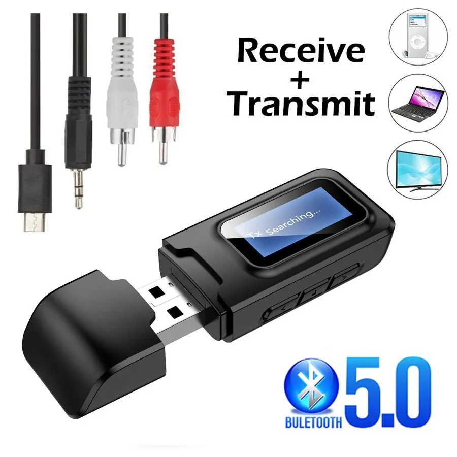 USB Bluetooth 5.0 Audio Transmitter Receiver LCD Display 3.5MM AUX RCA Stereo Wireless Adapter Dongle For PC TV Car Headphones bluetooth transceiver adapter bluetooth aux adaptor bluetooth audio receiver bluetooth adapter audio adapter wireless usb adapter