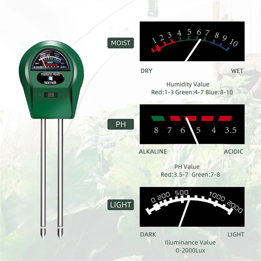 3 in 1 Soil PH Meter Flower Pot Hygrometer Soil Tester Plants Growth Moisture Light Intensity Meter Instrument Garden Plant Tool soil moisture sensor soil tester soil moisture meter