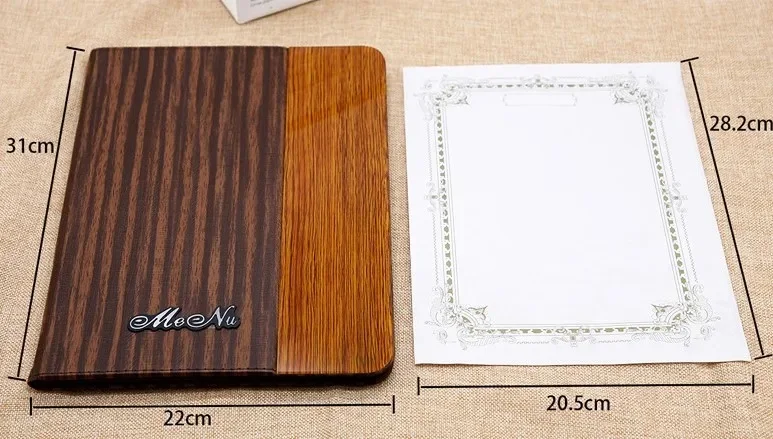 PU Leather Cover Menu Folder For 204x290mm Papers With 8 Sheets Plastic Bag