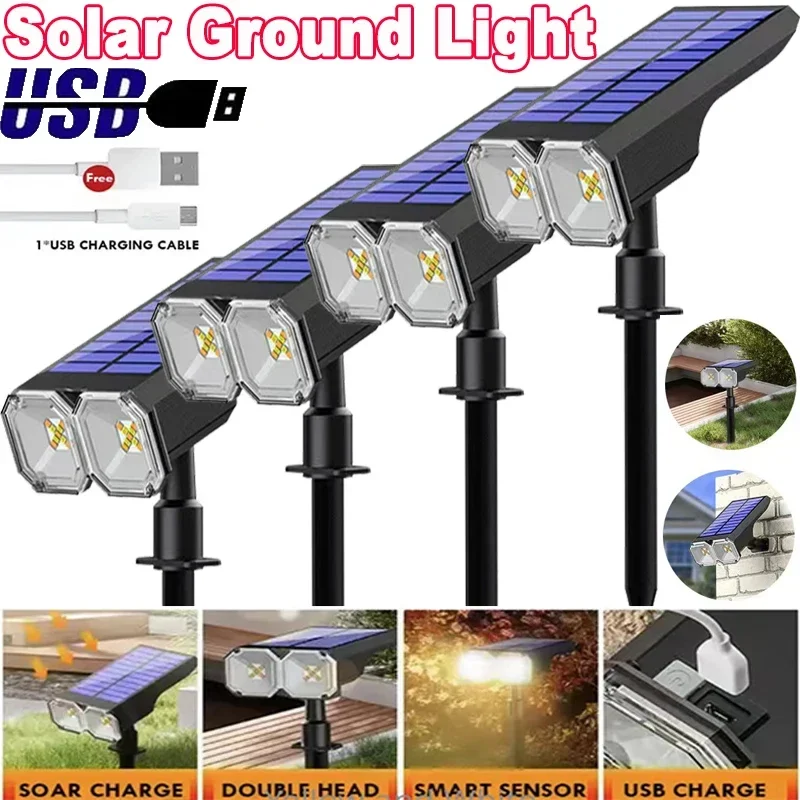 RGB Solar Spot Light 18 LED Outdoor Waterproof Color Changing Multicolor Pathway Patio Gate Fence USB/Solar Landscape Spotlight