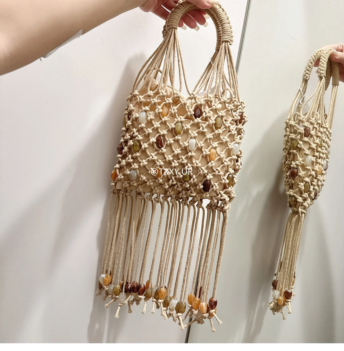 Knitted beads Women's Bag Bead Hollow Fashion Women's Shoulder Bag 2025 New Hot Selling VersatileTote Bag