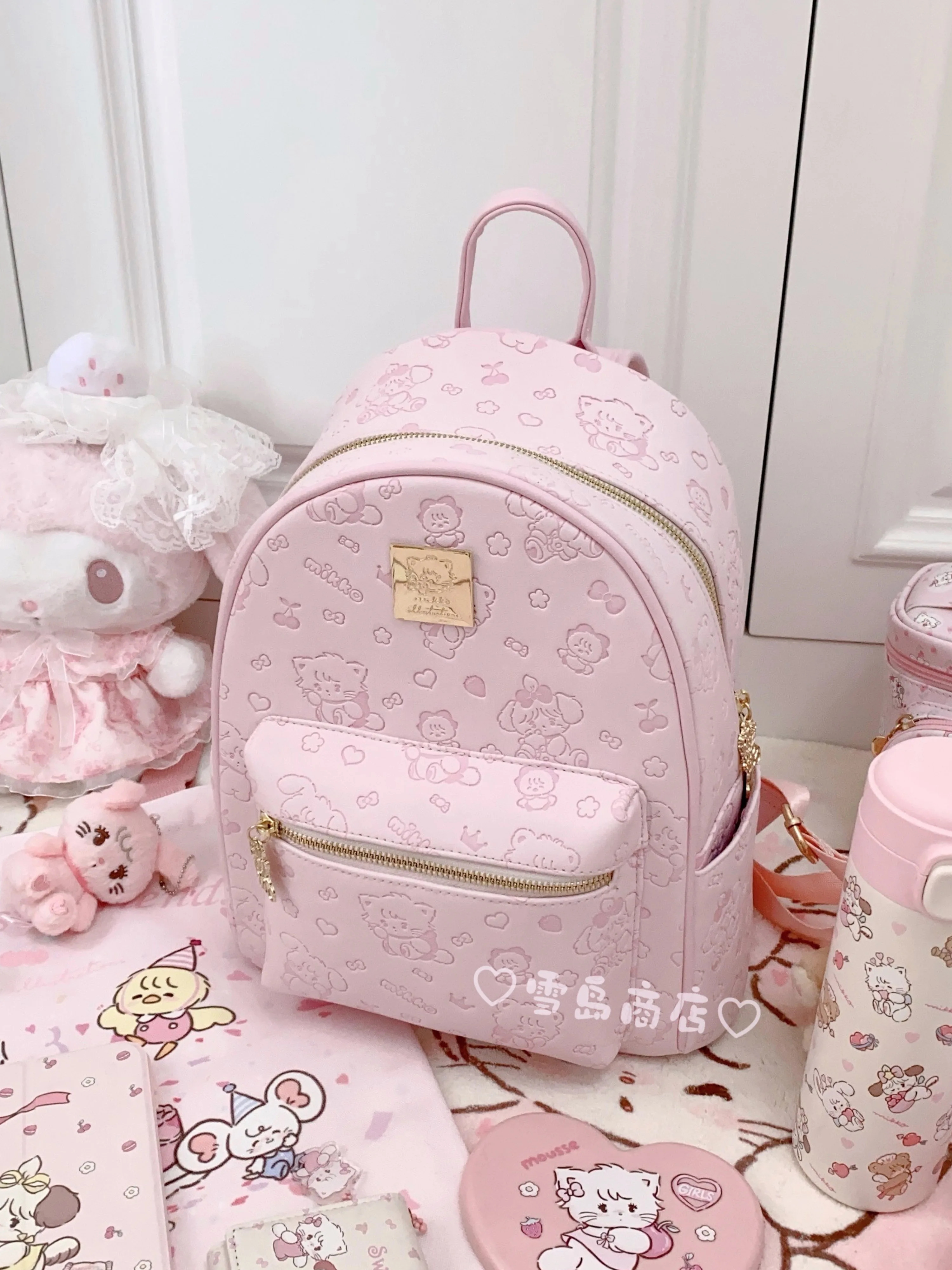 Anime Mikko Double Shoulders Bag Mikko Printed Backpack Pink Cute