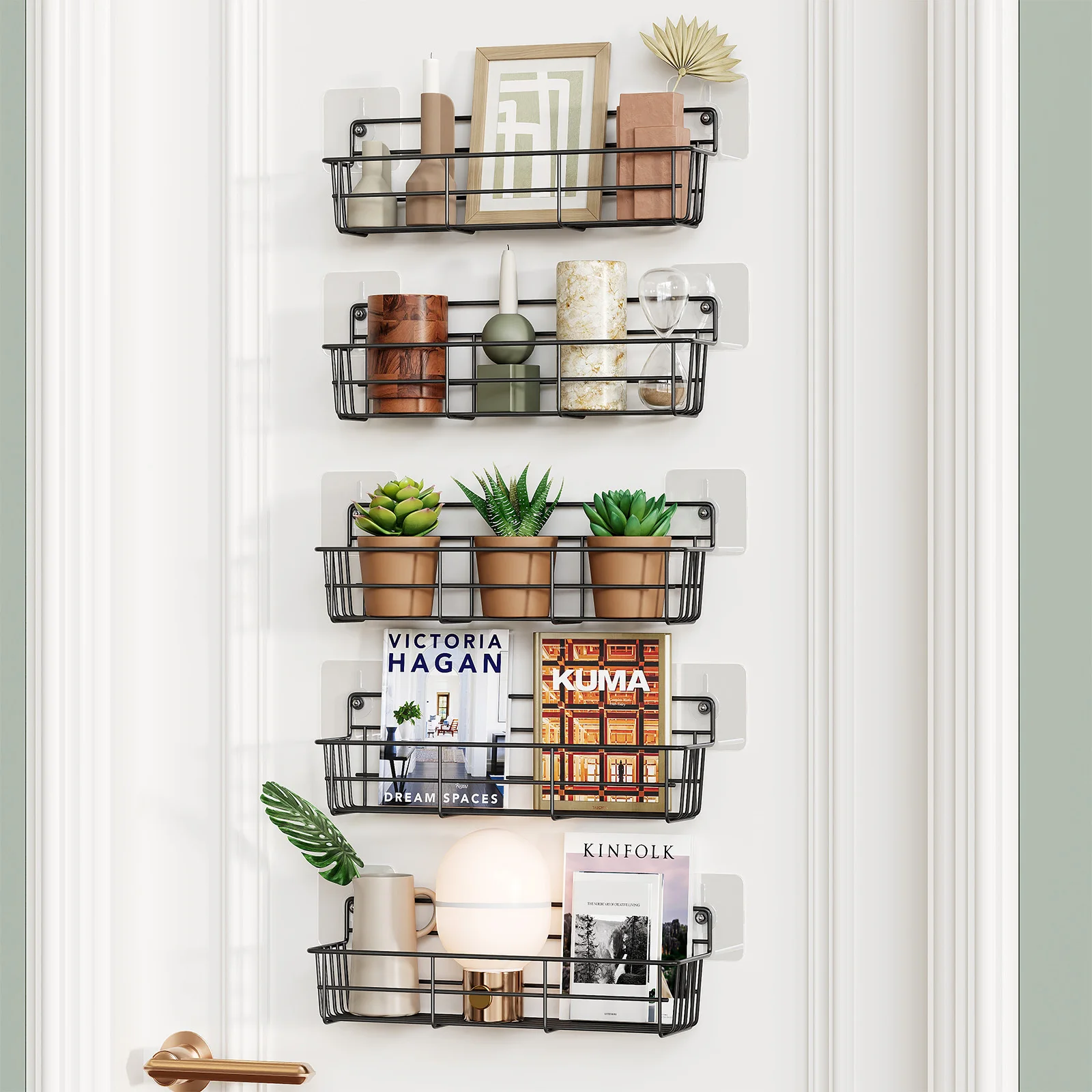 Kitchen Storage Rack Spice Rack Kitchen Organizer Spice Storage Shelf Cabinet Organizer Shelves Kitchen Organizer Rack 5PCS Adhesive Spices Storage Rack Black Iron Cabinet Organizer Wall Mounted Kitchen Shelves Household Multi-function Accessories