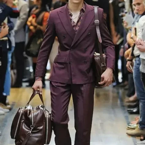 Purple Double Breasted Men Suit Slim Fit 2 Piece Gentle Groom Tuxedo High Street Blazer Wedding Suits for Men Terno Masculino