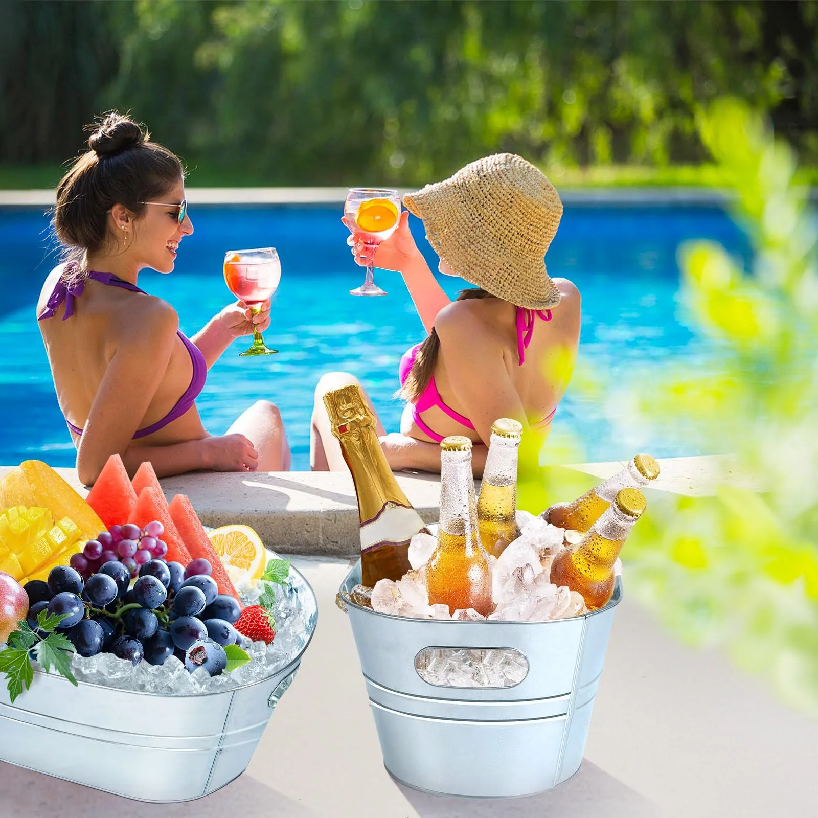 Galvanized Metal Ice Buckets 4 Gallon Large Ice Buckets For Parties Wine Beverage Tub With Carry Handle For Coolings Supplies