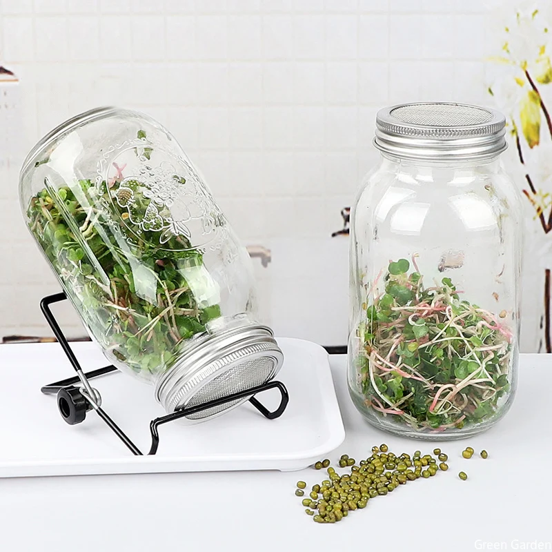 Sprouting Jars Kit 1PC Seed Sprouting Jar Kit Sprout Growing Pot Lids Hydroponic Vegetable Beans Germinator Seeding Pot for Household Wide Mouth, hydroponic gardening kit, sprouting jars kit