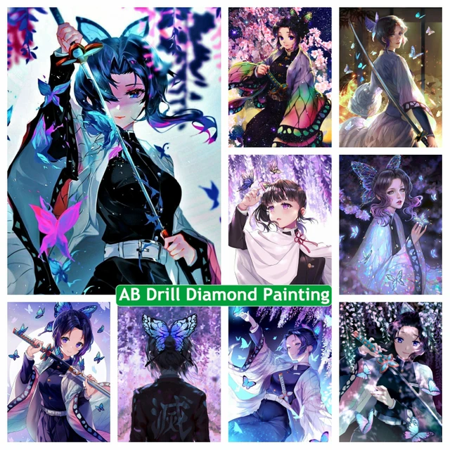 5D Demon Slayer Anime Diamond Art Painting Kits Cartoon Girl Shinobu Kochou  Cross Stitch Embroidery Picture Mosaic Bedroom Decor