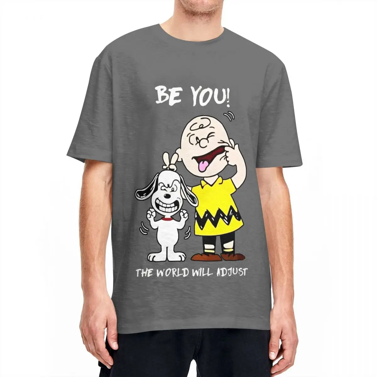 thumbnail image 1 of Camiseta de gran tamaño de Peanuts, Charlie Brown y Snoopy, camisetas de algodón, camiseta The World Will Adjust para camisetas de manga corta para hombres, 1 of 5