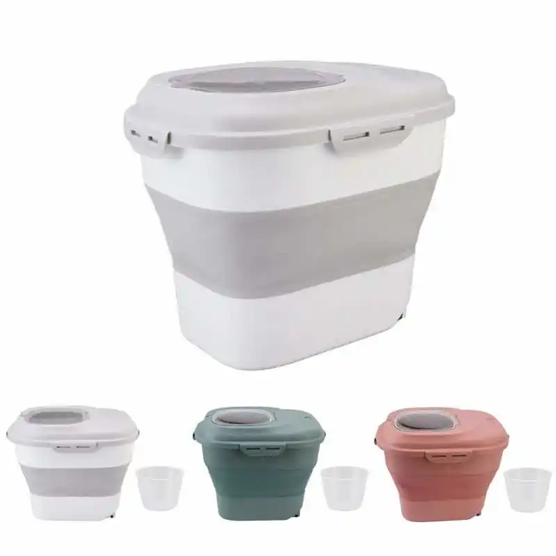 

Sealable Rice Container Household Rolling Wheel Foldable Rice Food Container Organization for Grains