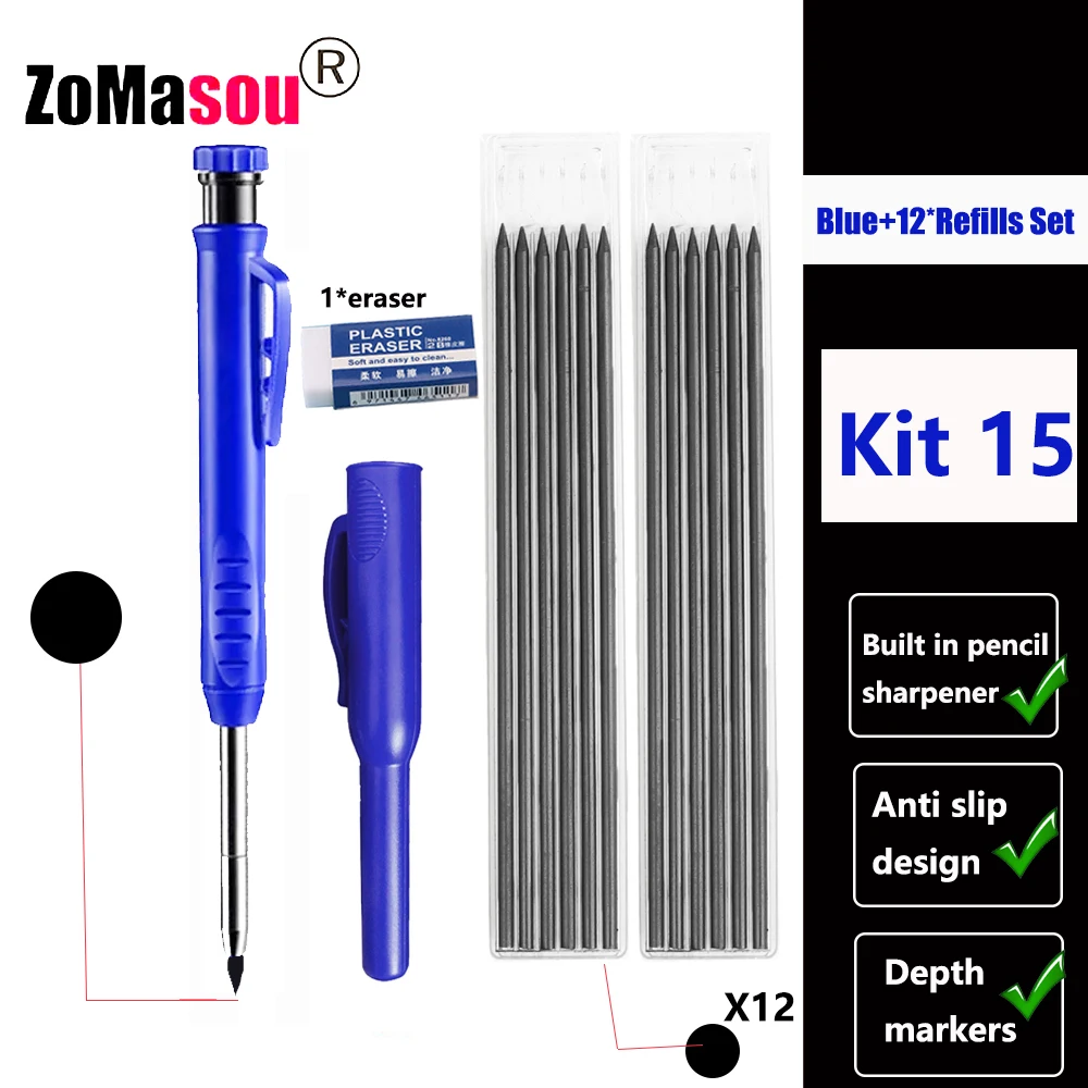 Premium Carpenter's Mechanical Pencil with Deep Hole Marker and Sharpener