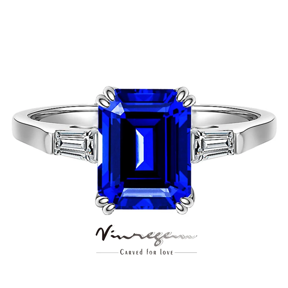 

Vinregem 2.5 CT Emerald Cut Lab Created Sapphire Tanzanite Gemstone Engagement Ring For Women 100% 925 Sterling Silver Jewelry