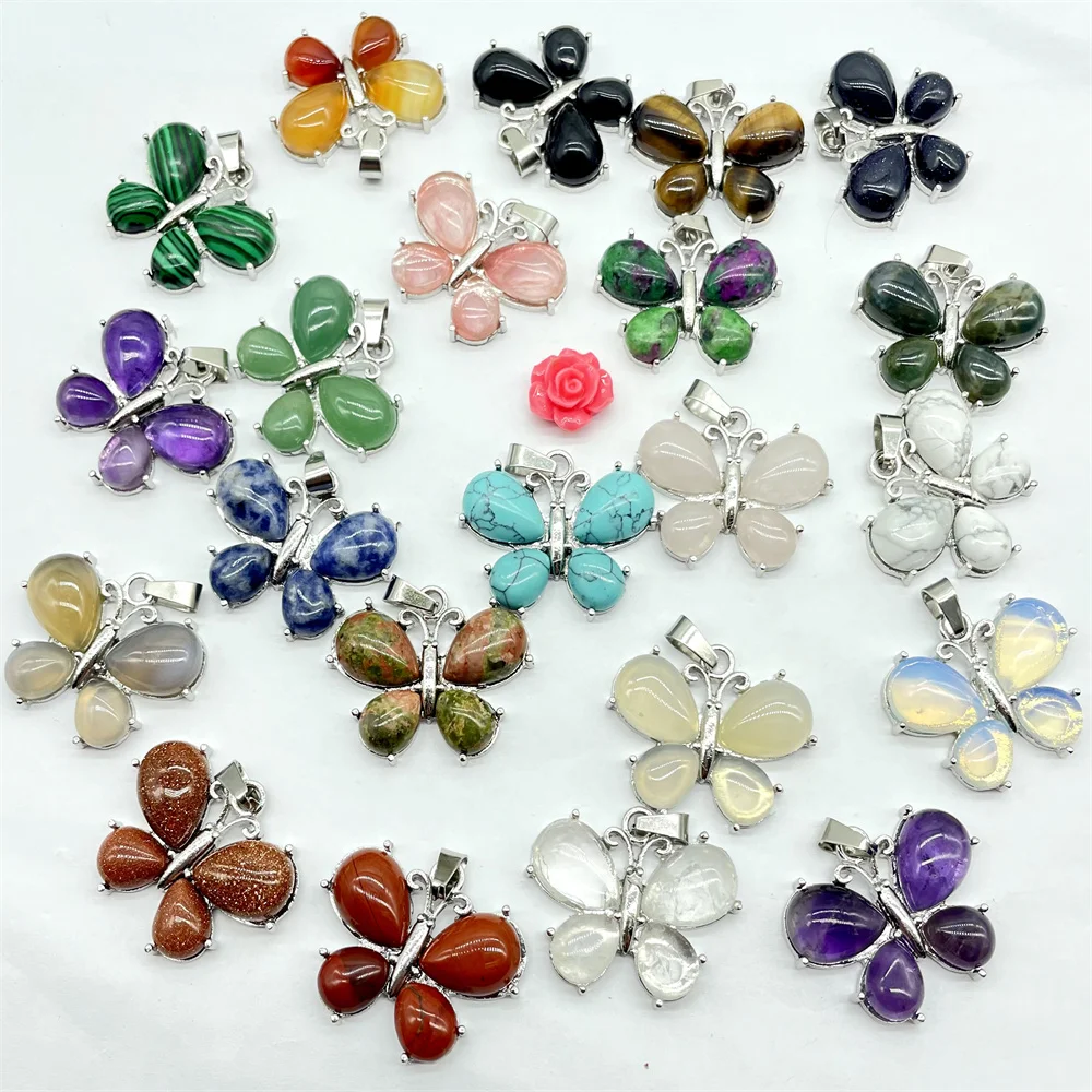 Natural Stone Quartz Crystal Amethysts Animal butterfly charm Pendant DIY Jewelry Making Necklace Accessories Women Gift 10pcs 2