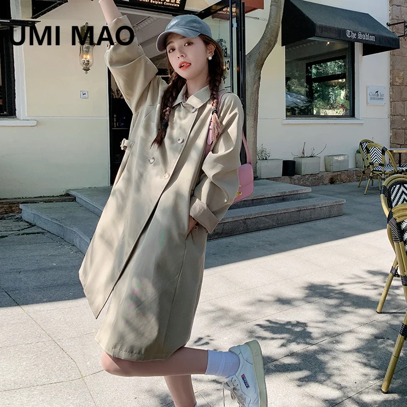 

UMI MAO Mid Length Windbreaker Jacket 2023 New Woman Clothes Autumn Korean Loose Casual Trench Coat Para Mulheres Female Summer