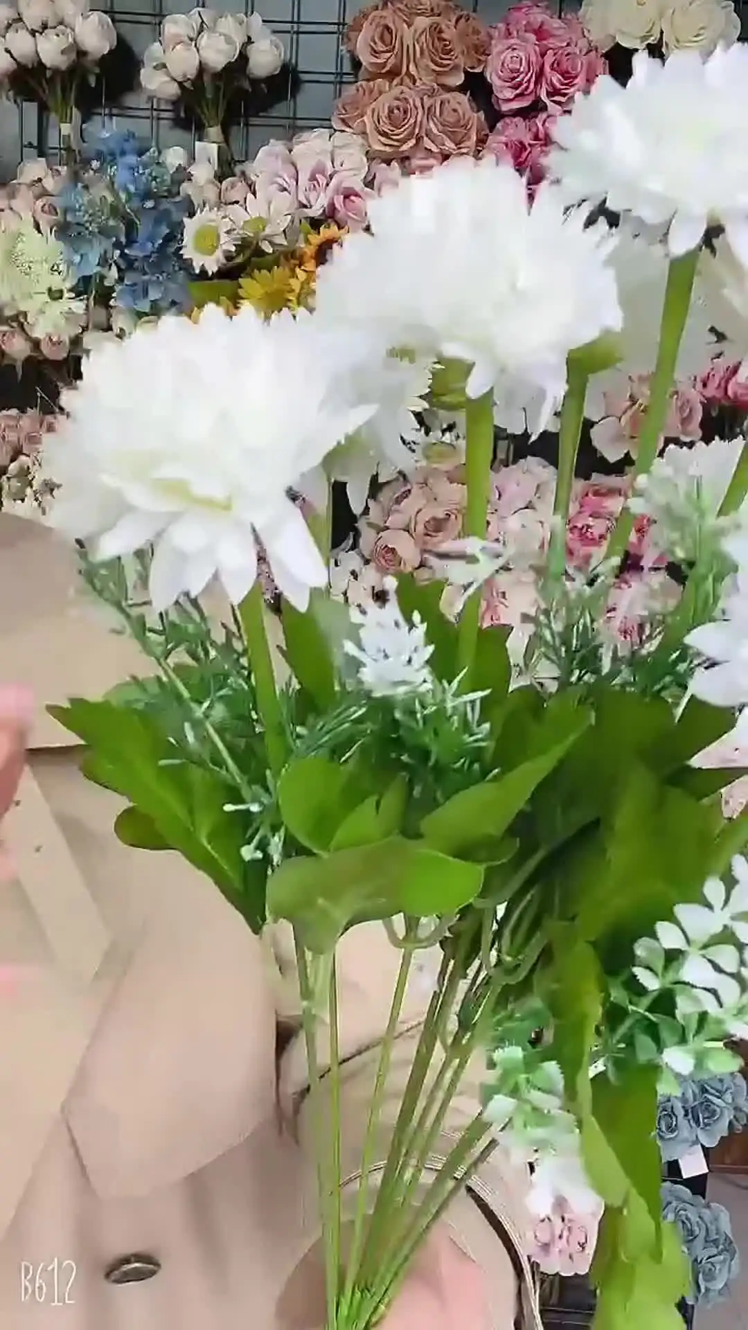 Louiesya - Fiori artificiali, 10 pezzi, fiori finti di crisantemo artificiali, per bouquet da sposa, per casa, giardino, feste, matrimoni, crema, 10 pezzi