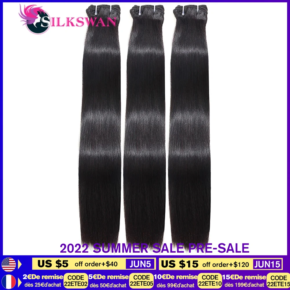 Silkswan Super Double Drawn Human Hair Bundles Brazilian Straight Hair 100% Remy Hair Extensions 1/3 pcs Hair Bundles