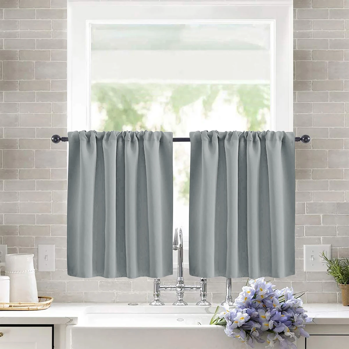 Solid Short Blackout Curtain - Small Kitchen  Bathroom Decor with UV Protection