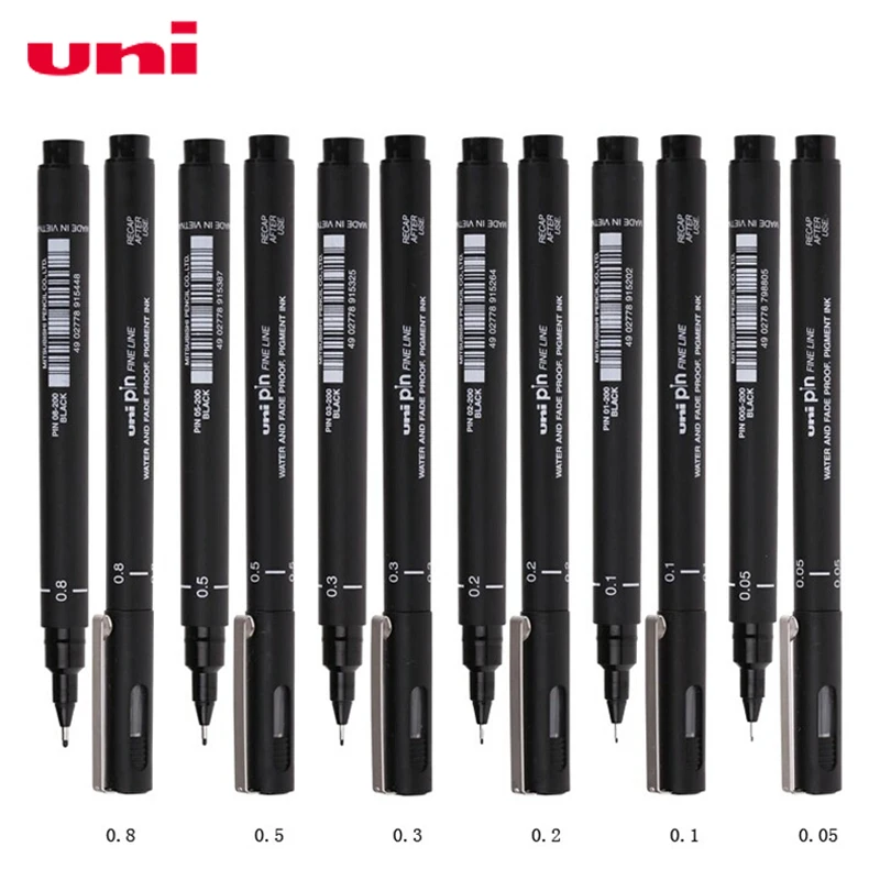 3pcs Uni Drawing Pen PIN-200 Waterproof Tick Line Pen Freehand Pen Comic Line Marker Pen 0.05/0.1/0.2/0.3/0.5/0.8