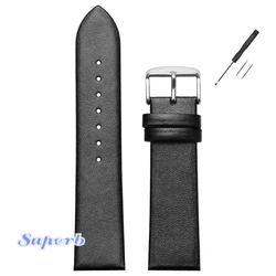 Ultra - Thin Soft Genuine Calf Leather Watch Strap with Pin Buckle - 14mm (Black)