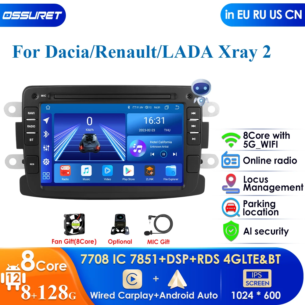 

7''System 4G CarPlay Android Car Radio for Dacia Sandero Duster Renault Captur Lada Xray 2 Logan 2 Multimedia GPS 2din Autoradio