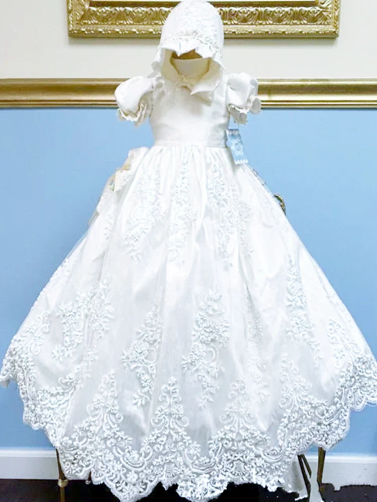 

Christening Gowns Lace Appliques Baby First Communion Dresses Ruched Beads Newborn Toddler Baptism Dresses