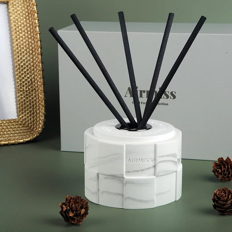 1pcs Creative Reed Diffuser with Aromatherapy Essential Oil, Black Rattan Sticks, Test Tube and Artistic Marbling Ceramic Bottle