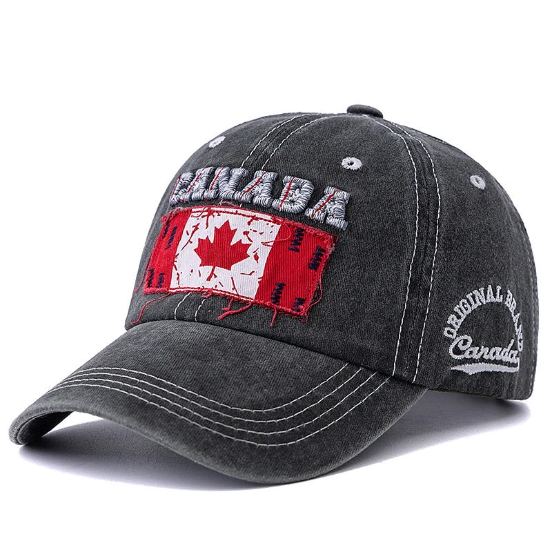 New Unisex Washed Cotton Vintage Baseball Cap High-Quality CANADA Flag Embroidery Pattern Outdoor Sports Hat For Men And Women
