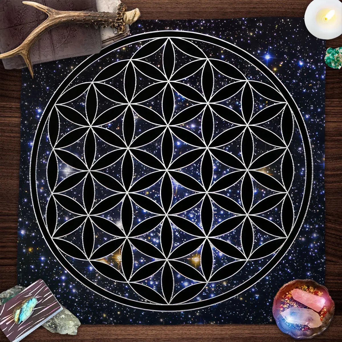 Mandala Flower Of Life Tarot Tablecloth Altar Cloth Pagan Witchcraft Divination Oracle Card Pads Galaxy Tarot 2