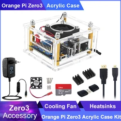 Orange Pi Zero 3ย Acrylic Case Tranparent Passive Cooling Shell Optional Cooling Fan Heatsink Power Supply for Orange Piย Zero 3