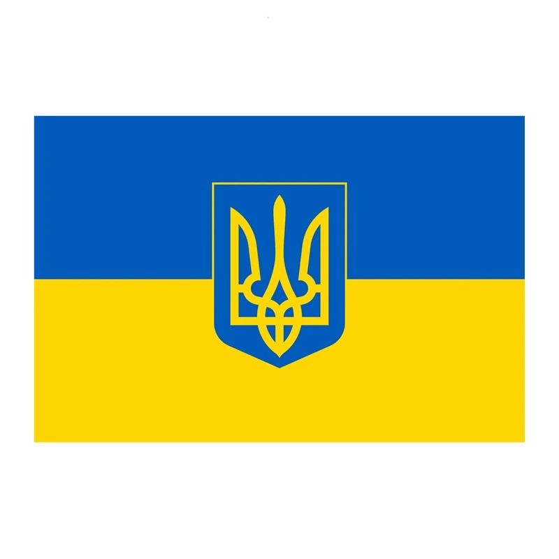 

Removable Vinyl Decal Flag of Ukraine with Coat of Arms Car Sticker on Bumper Rear Window Laptop