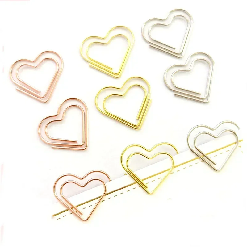 Metal Paper Clips 50pcs/set Hearts Mini Binder Clip Bookmark Book Binding Note Decor Stationery School Office Binding Supplies