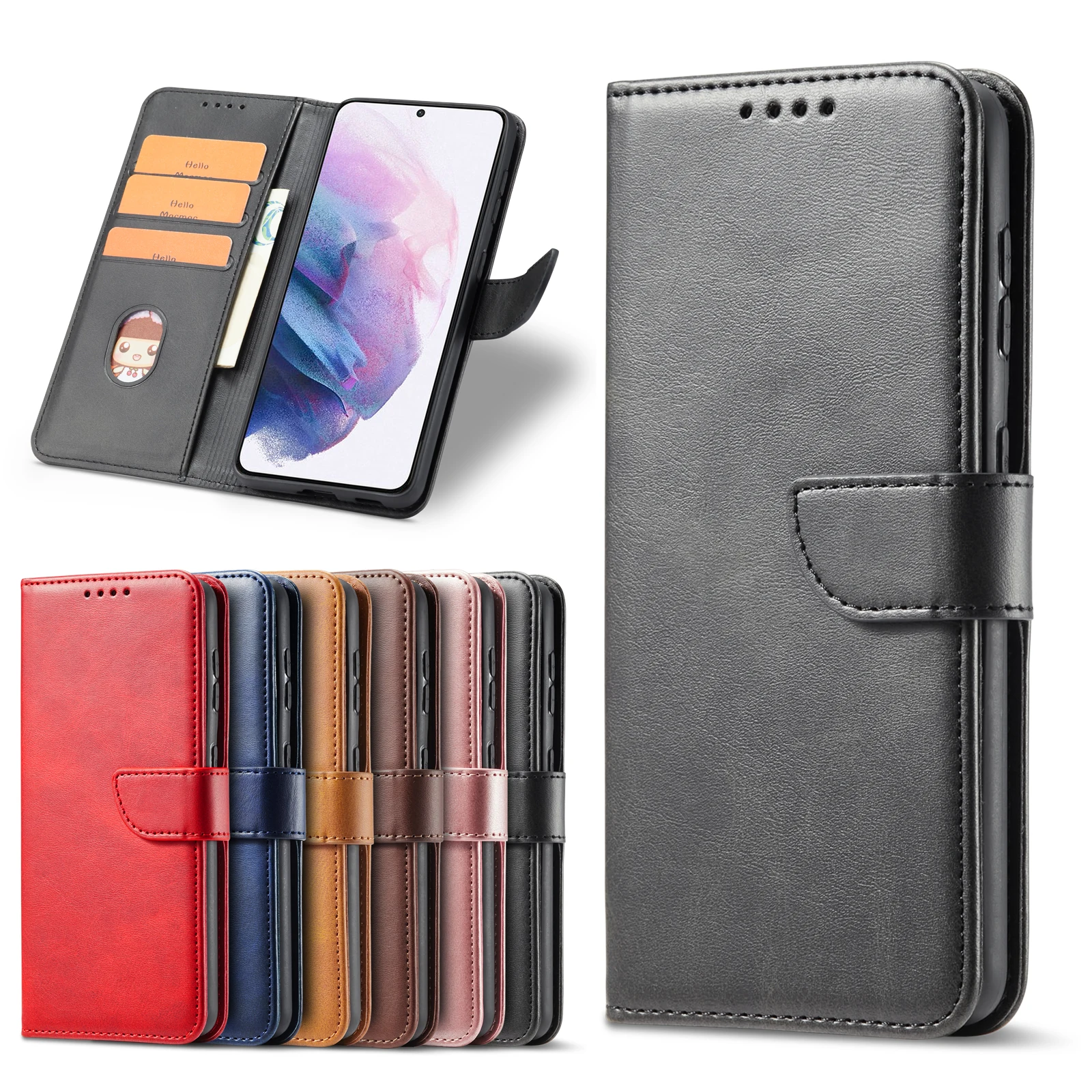 Solid Color PU Leather Flip Wallet Phone Cover