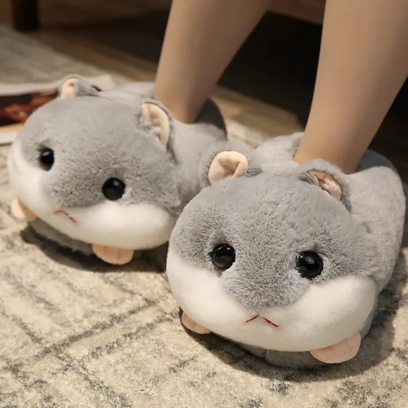 Herbests Hausschuhe Mädchen Damen Plüsch Häschen Pantoffeln Winter Hasen Geschlossen Indoor Tierpantoffel Warme rutschfeste Sohle Baumwoll Schuhe Karikatur Kaninchen Haushausschuhe Grau Größe 36-37