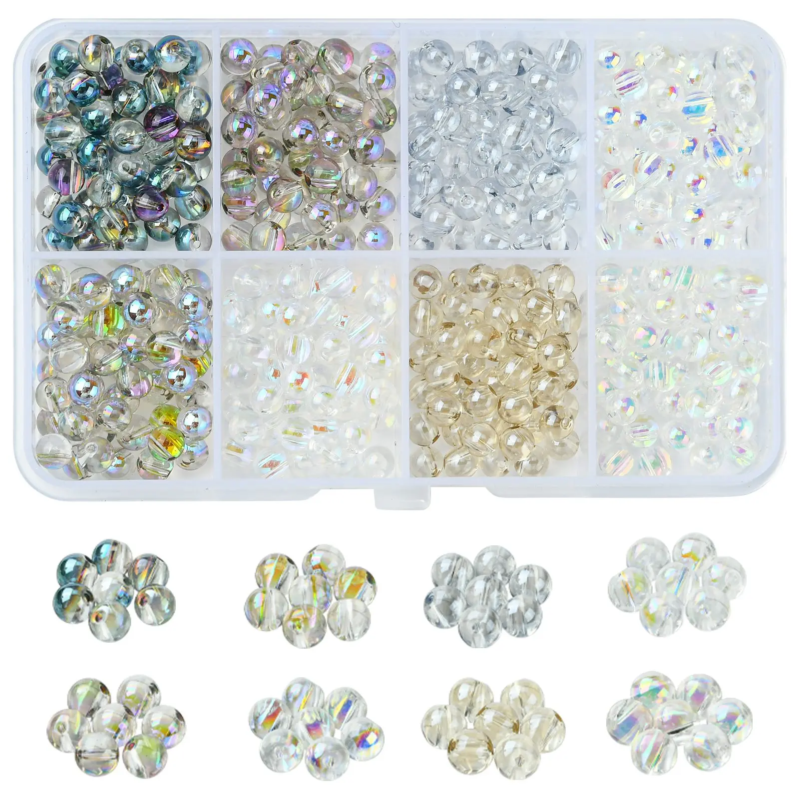 400 Stück 8 Farben Glaskristallperlen 5 mm galvanisierte Glasperlen Regenbogen transparente runde Perlen für Armbänder Schmuckherstellung