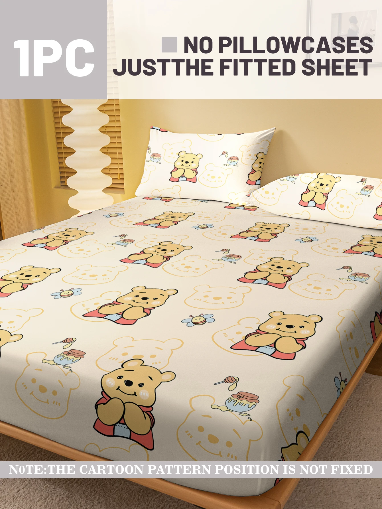 1 Cartoon Cute animal bear Printed Matte Fitted Sheet, Bedroom Printed Bed Cover, Bedding (Excluding Pillowcases) 2