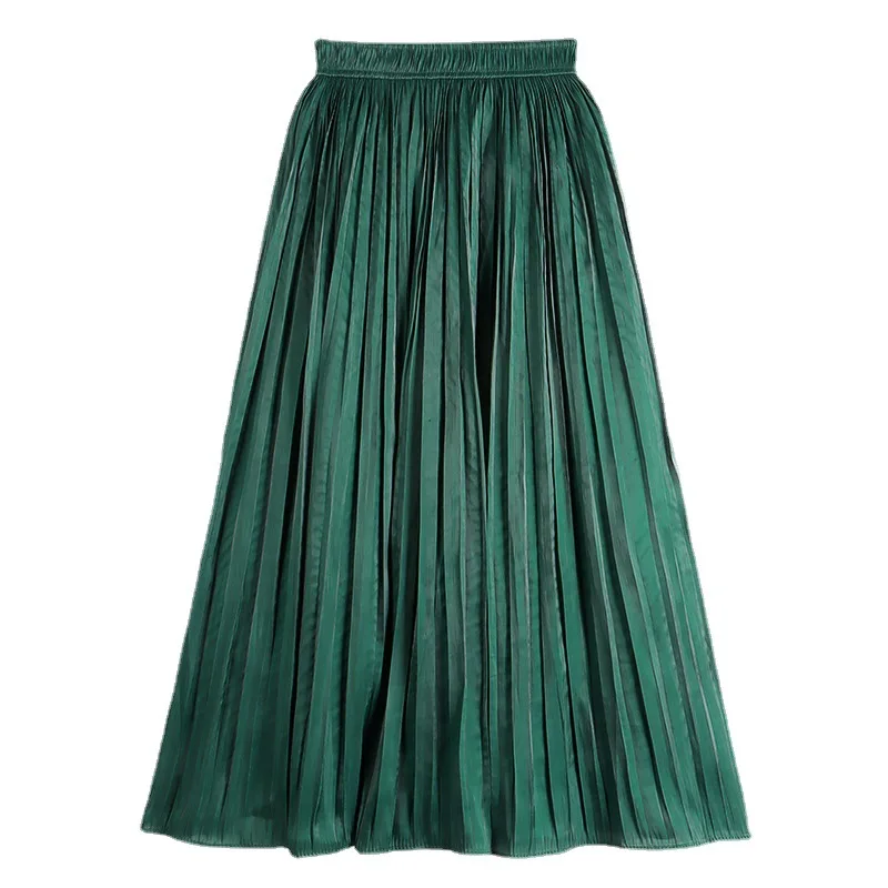 

2023 Retro Style Pleated Mid Skirt for Women 2023 Summer New High Waist Slimming Mid-Length Large Swing Plated Skirt Female