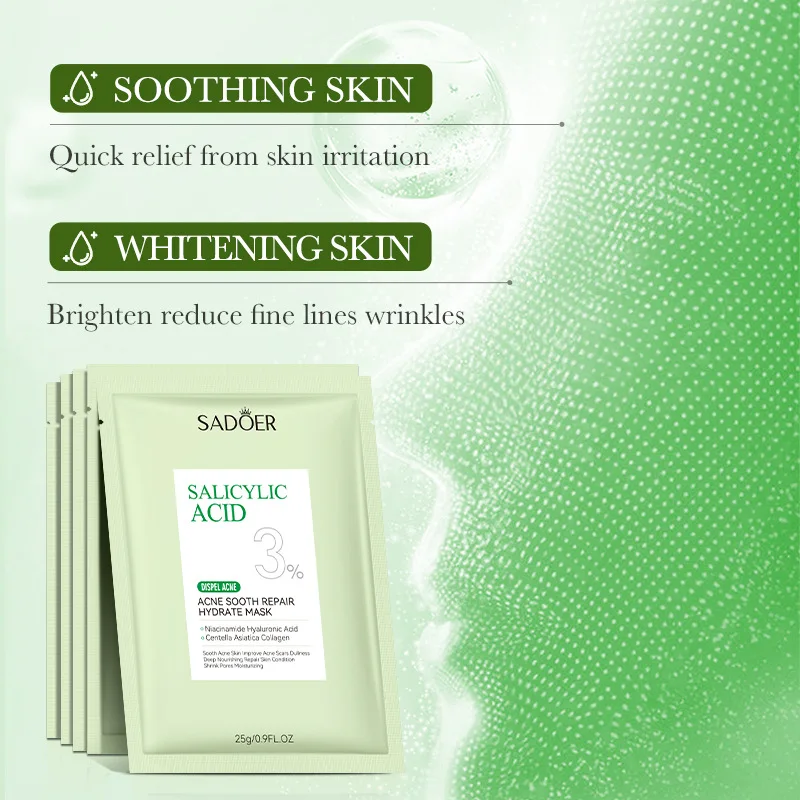 5pcs SADOER Salicylic Acid Face Mask Moisturizing Nourishing Firming Hydrating Facial Masks Face Sheet Mask Skin Care