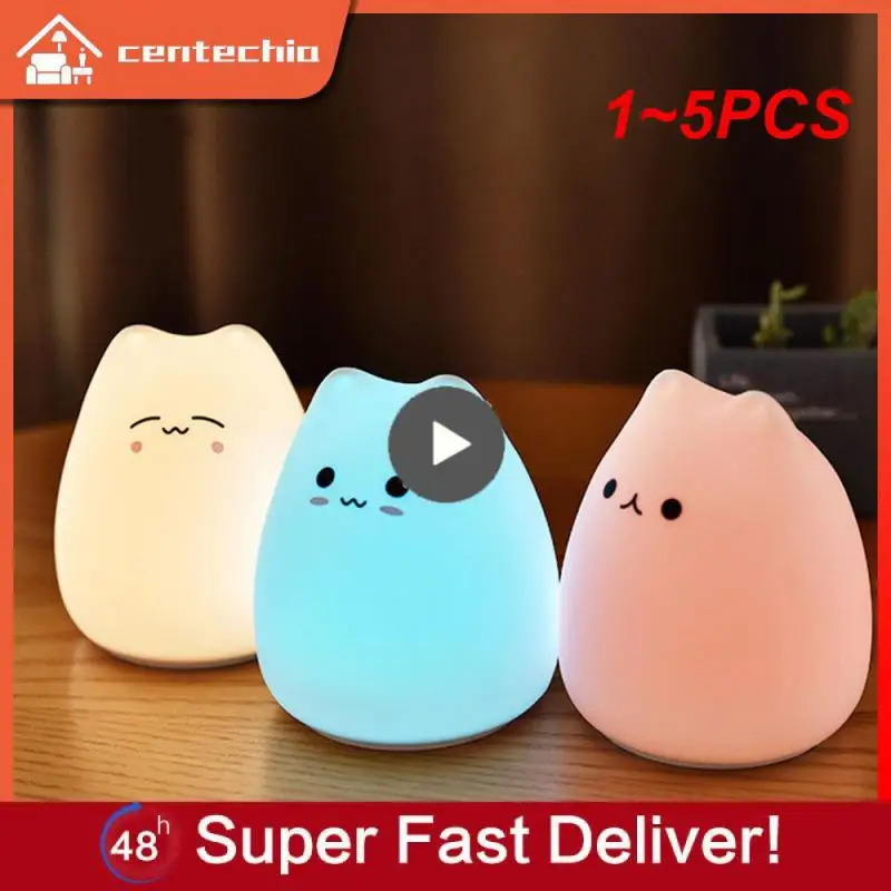 

1~5PCS Night Light For Children Baby Kids soft Silicone Touch Sensor 7 Colors cartoon Cat sleeping lamp home bedroom decoration