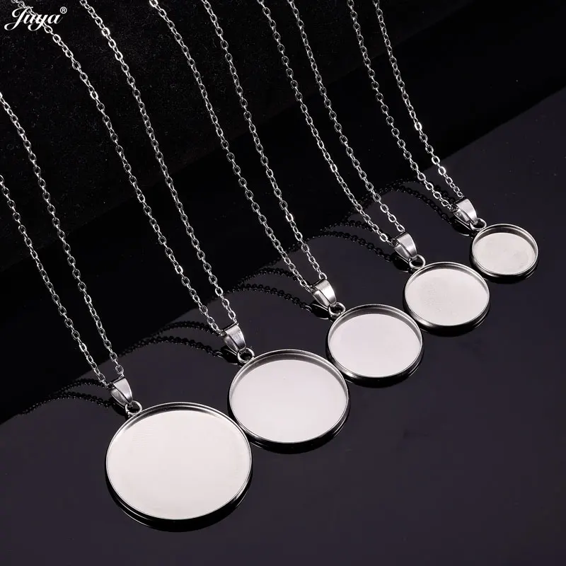 3 Stück/Set 50cm Edelstahl-Kettenhalskette 14/18/20/25/30mm Edelstahl-Anhänger Cabochon-Basis für DIY Schmuckherstellung Zubehör