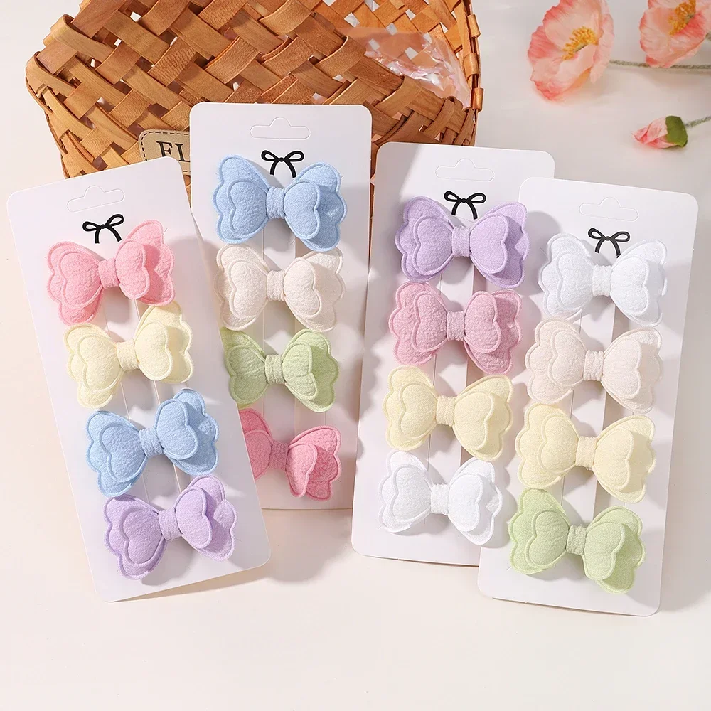 4Pcs/set Candy Colored Hair Clip Set for Girls Double Layered Bow Cute Bangs Hair Pin Cotton Safe Kids Baby Hair Accessories 4