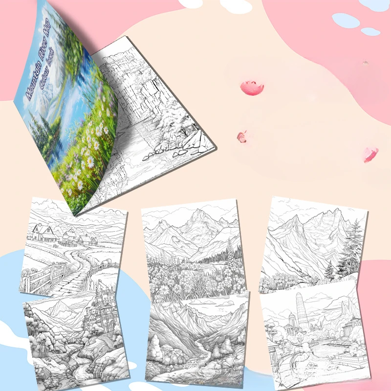 Adult Picture Book: Coloring Book Mountains and Rivers Pictures on Thick Paper The Ideal Gift for A Multi-color Pencil Art Party 4