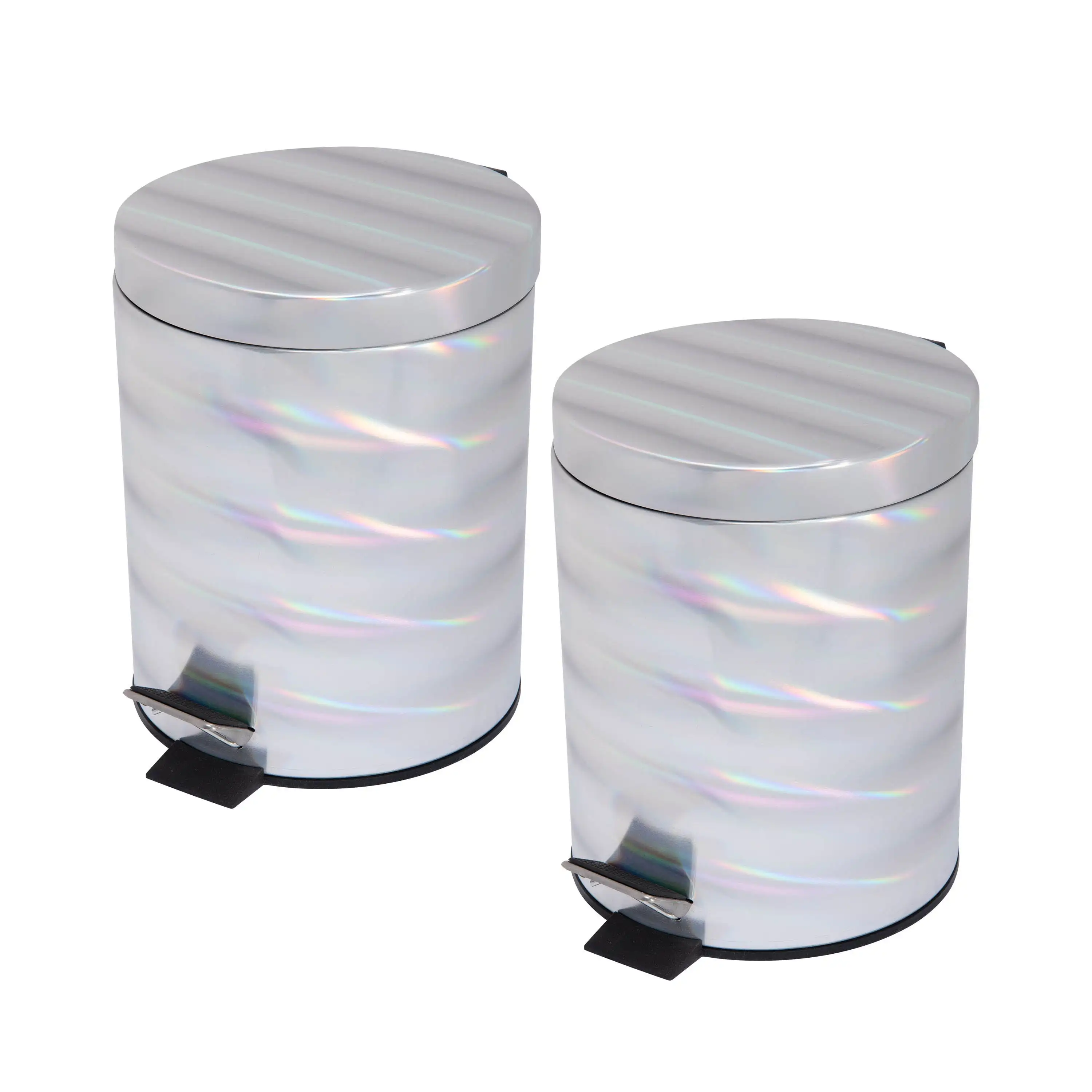 

Bath Bliss 2 Pack Holographic Round Plastic Step Pedal Bathroom Trash Can