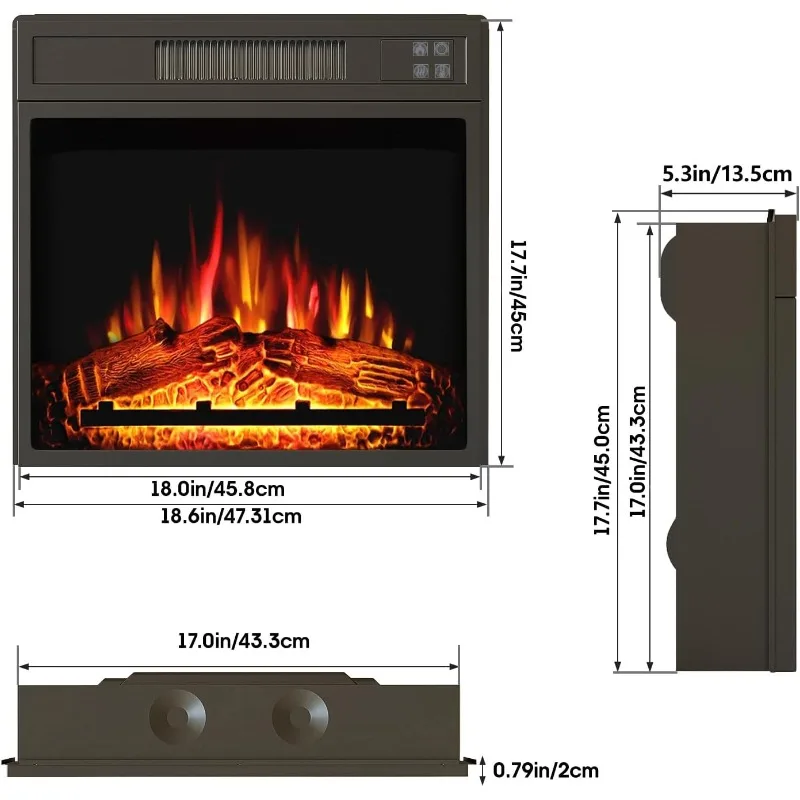 Electric Fireplace Insert, Recessed Fireplace Heater with Low Noise, Remote Control with Timer, Touch Screen, 2