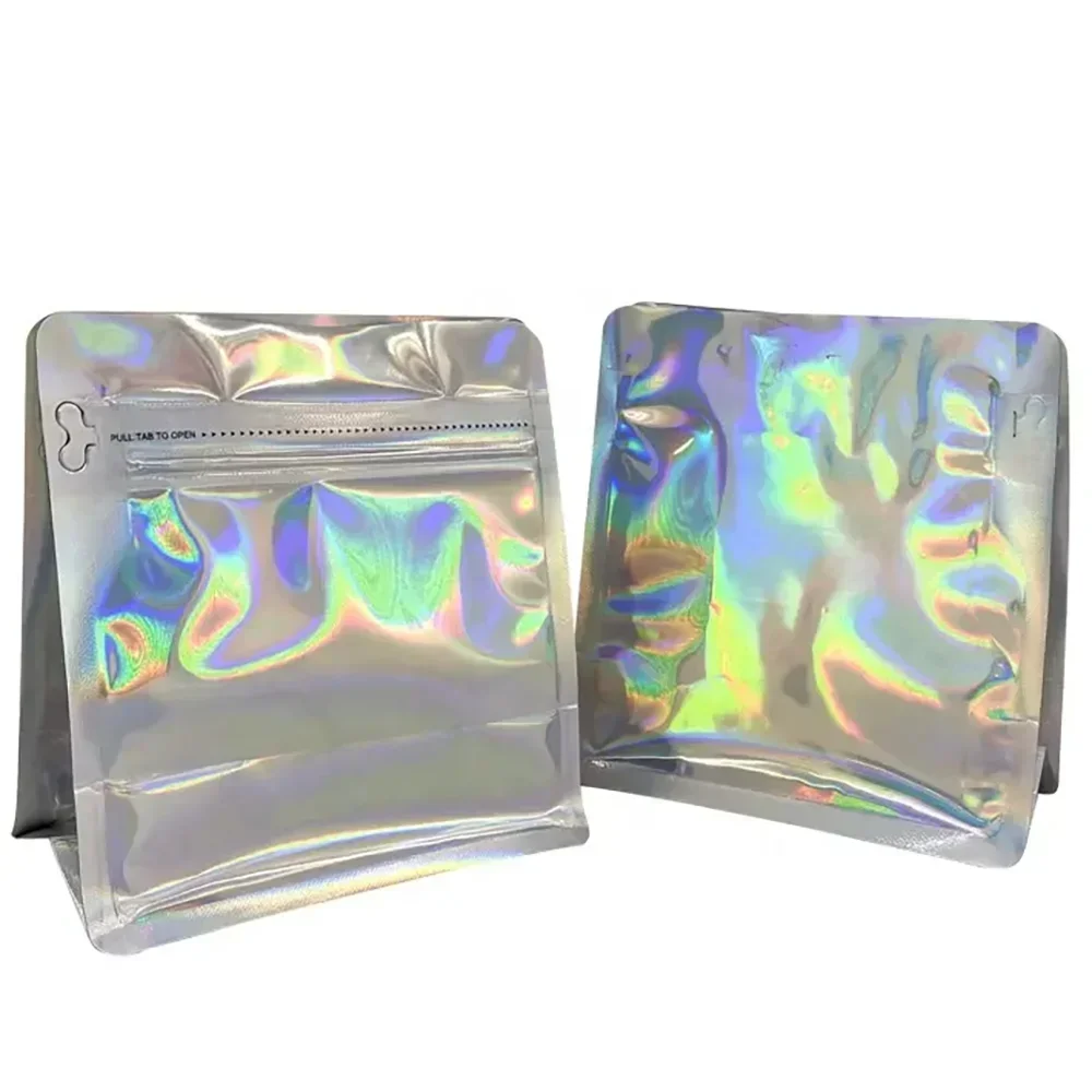 100pcs 4oz 8oz 16oz Aluminum Foil Wholesale Plastic Packaging Holographic Mylar Food Bags with Zipper Coffee Bean Roast Bag 6