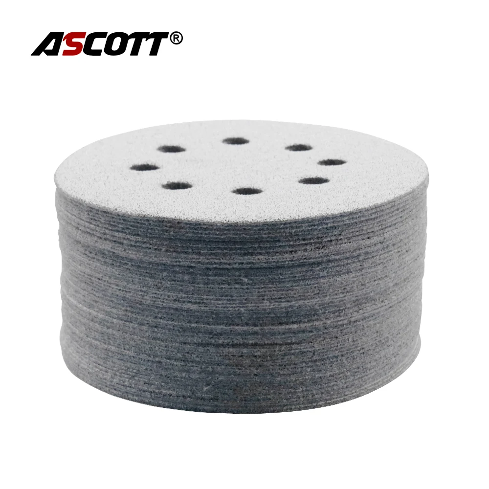 50pcs 5Inch 8 Hole Aluminum Sandpaper Sanding Discs Hook Loop Polishing Pad 60-1000 Grit for Car Metal Furniture Wood Polishing 10pcs 150mm sandpaper round shape sanding discs hook loop sanding paper buffing sheet sandpaper 17 hole sander polishing pad