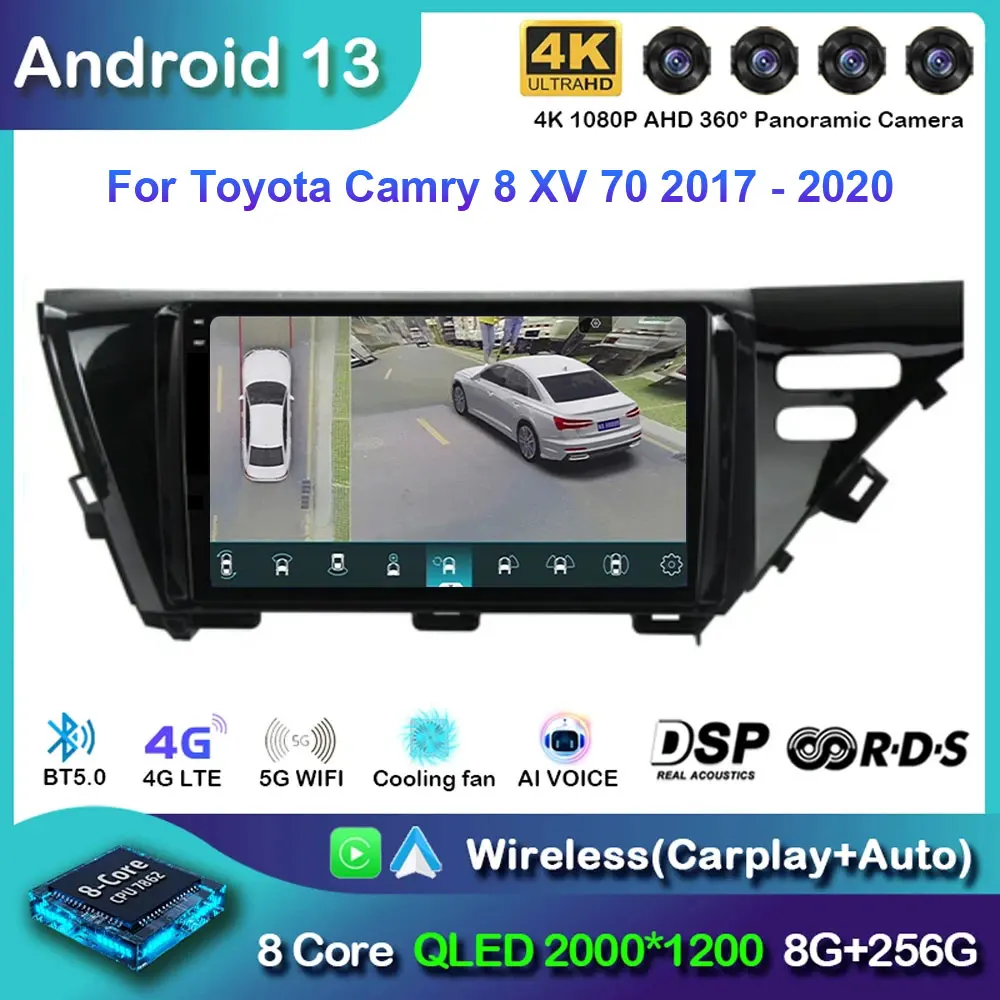 

Android 13 For Toyota Camry 8 XV 70 2017 2018 2019 2020 QLED Car Player With Knob GPS Stereo Radio 2Din All in one WIFI 4G DSP